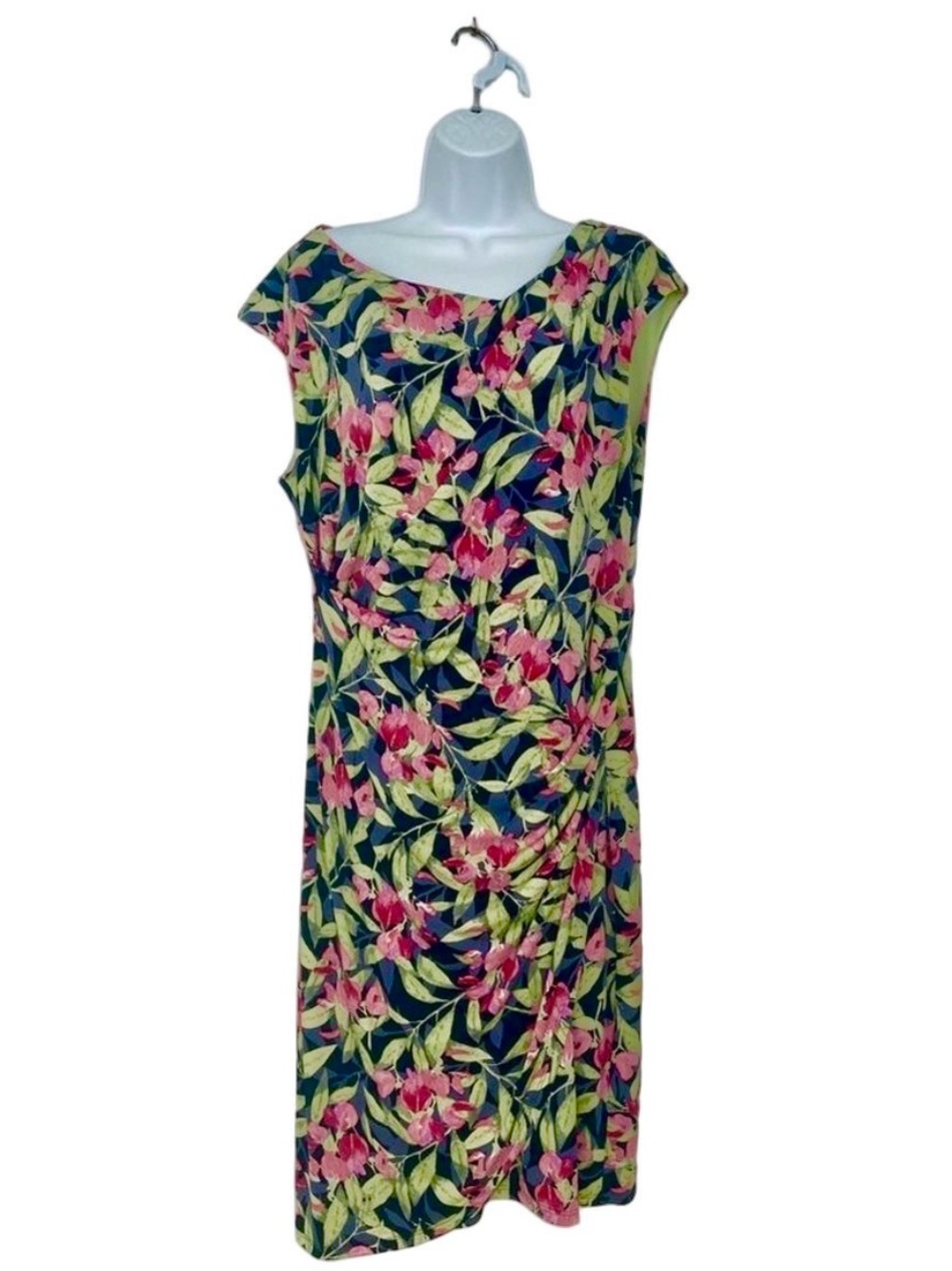 Floral Faux Wrap Knee Length Dress Size L - Picture 2 of 7